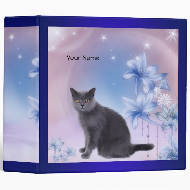 Binder Grey Cat in Blue Flowerworld (Front/Spine)