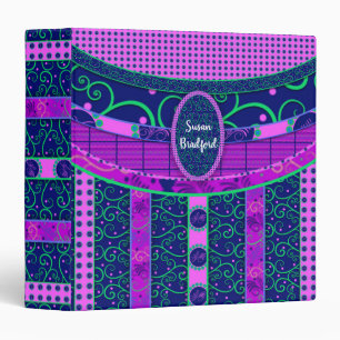 Binder, Name Insert,Fun Patterns, Navy/Pink/Purple Binder