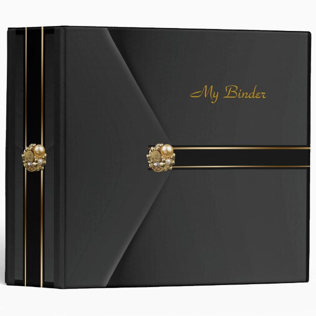 Binder Rich Black Velvet Look Gold Pearl Jewel (Front/Spine)