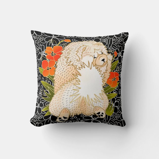 BINDI MINGSIE -cream chow pillow-right/left facing Throw Pillow (Front)