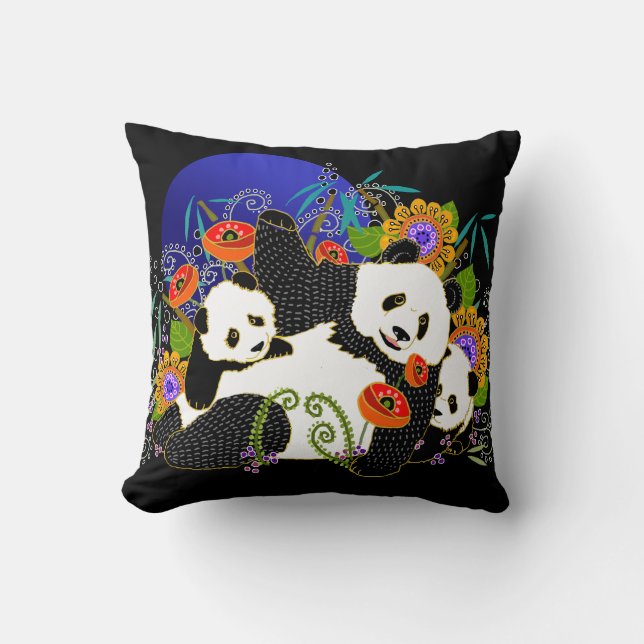 BINDI PANDAS pillow-change background colour Throw Pillow (Front)