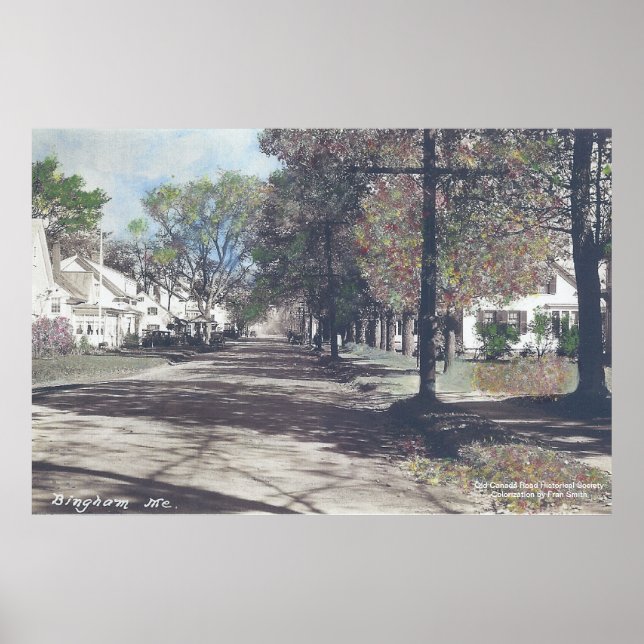 Bingham, Maine - Fall Scene on Main Street Poster (Front)