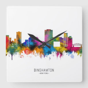 Binghamton New York Skyline Square Wall Clock