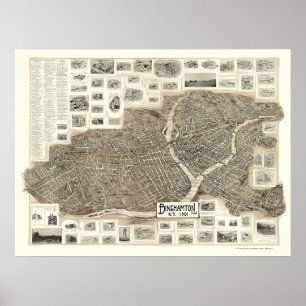 Binghamton, NY Panoramic Map - 1901 Poster