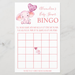 Bingo Baby Elephant Baby Shower Game Card