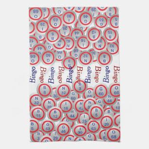 Bingo Balls BINGO Red White and Blue Kitchen Towel