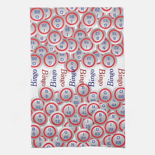 Bingo Balls BINGO Red White and Blue Kitchen Towel (Vertical)