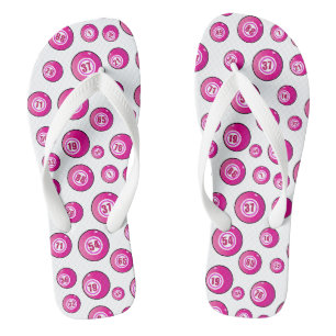 Bingo Balls Fun Pink and White Flip Flops