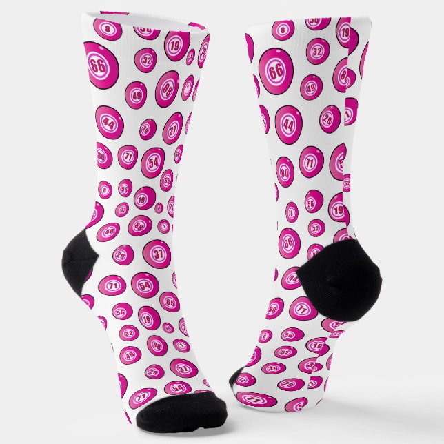 Bingo Balls Fun Pink White Lotto Socks (Angled)