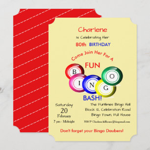 Bingo Bash Thème Amusant Colorful Invitation de la