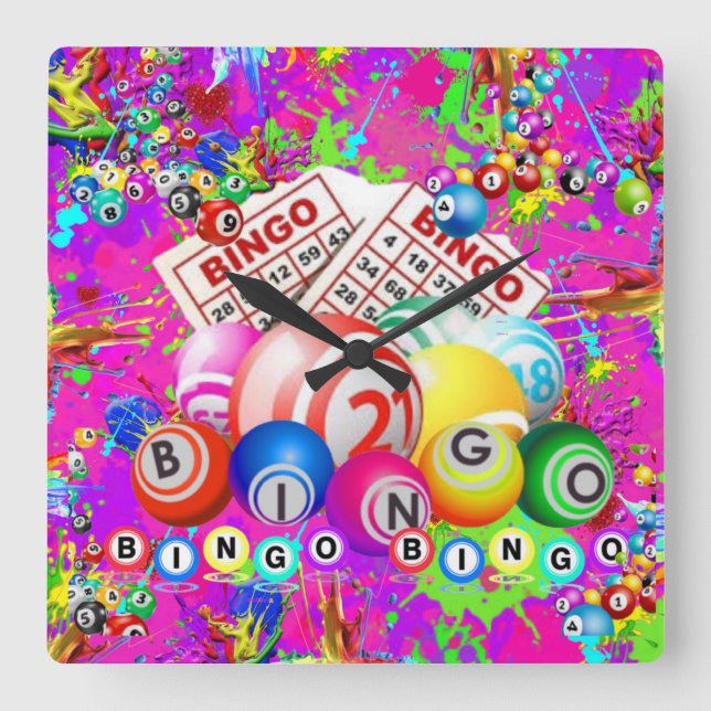 BINGO BINGO Splattered Paint CBDOilPrincess  Square Wall Clock (Front)