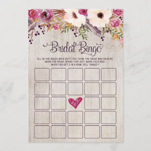 Bingo Bridal Shower Game Rustic Boho Flower Floral Invitation