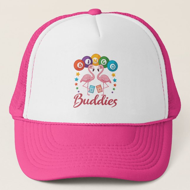 Bingo Buddies Player Flamingo Trucker Hat (Front)