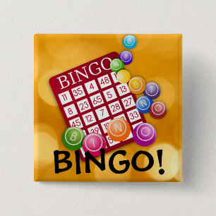 Bingo! card and colourful chips 2 inch square button