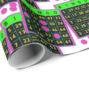 Bingo Cards And Markers Neon Colours on Black Wrapping Paper