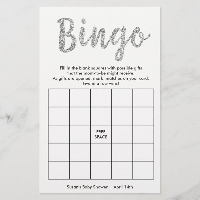 Bingo-Ce qu'il y a dans votre sac, carte en argent (Devant)