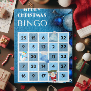 Bingo De Noël Bleu Et Blanc Puzzle Puzzle