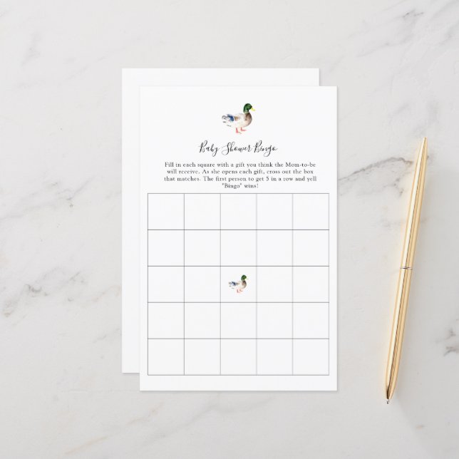 Bingo Duck Baby Shower Game Simple (Front/Back In Situ)