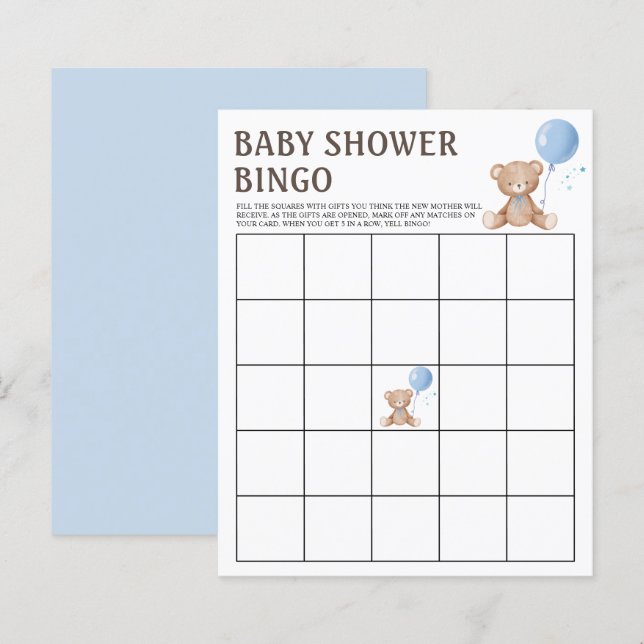 Bingo Game | Teddy Bear Boy Baby Shower Games (Front/Back)