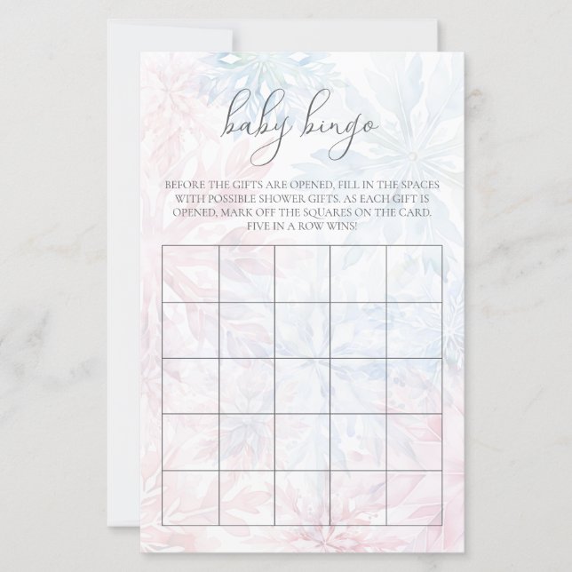 Bingo Game Winter Pink Blue Snowflake  (Front)