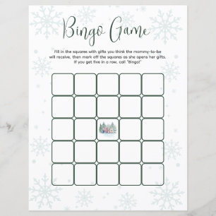 Bingo Game Winter Snow Forest Animal Baby Shower 