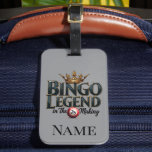 Bingo Legend Crowned in Gold Retro Typography Luggage Tag<br><div class="desc">Celebrate your love for bingo with this bold and regal design featuring the phrase "Bingo Legend in the Making" in striking retro typography, topped with an ornate golden crown. The deep, rich hues and vintage aesthetic give this artwork a timeless appeal, perfect for those who enjoy the thrill of the...</div>