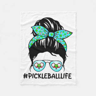 Bingo life messy bun pickleball lover grandma fleece blanket