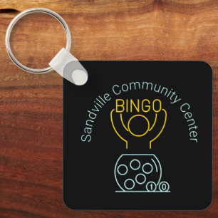 Bingo Night Neon Line Art Customizable Keychain