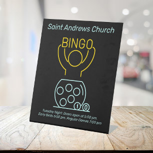 Bingo Night Neon Line Art Customizable Pedestal Sign