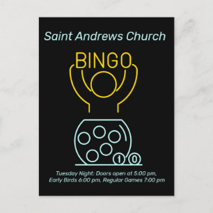 Bingo Night Neon Line Art Customizable Postcard