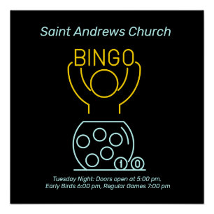 Bingo Night Neon Line Art Customizable   Poster