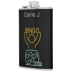 Bingo Night Neon Line Art  Personalized  Hip Flask