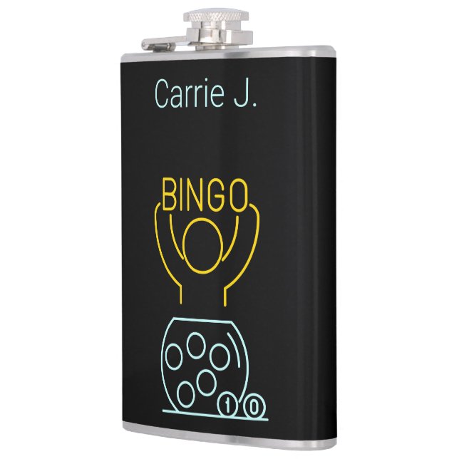 Bingo Night Neon Line Art  Personalized  Hip Flask (Left)