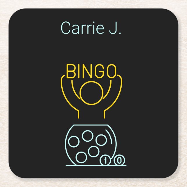 Bingo Night Neon Line Art  Personalized  Square Paper Coaster (Front)