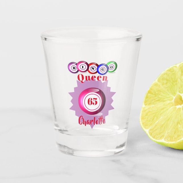 Bingo Queen Funny Personalized Birthday Shot Glass (Front)
