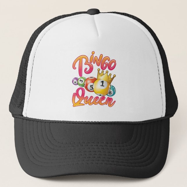Bingo Queen Women Ladies Player Game Trucker Hat (Front)