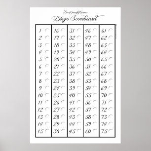 Bingo Scoreboard 75 - Zero Gravity Games (3") Poster