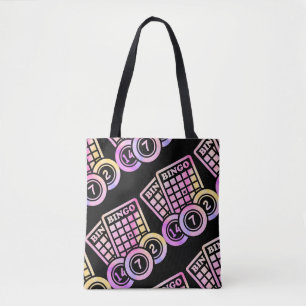 Bingo sheets and balls - pink and yellow  tote bag