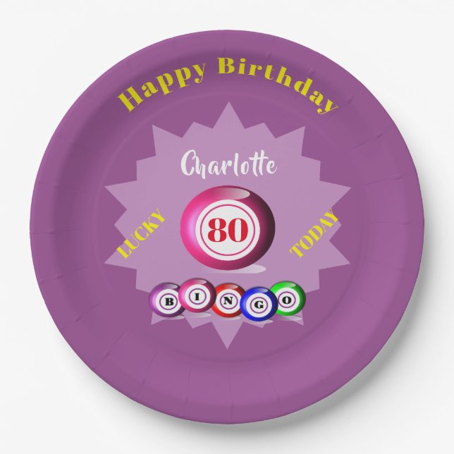 Bingo Themed Birthday Party Personalized  Paper Plate (Front)