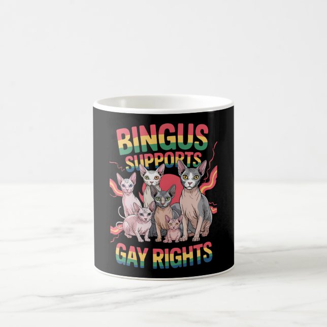 Bingus Supports Gay Rights Sphynx Cat LGBTQ Pride Coffee Mug (Center)