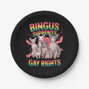 Bingus Supports Gay Rights Sphynx Cat LGBTQ Pride Paper Plate