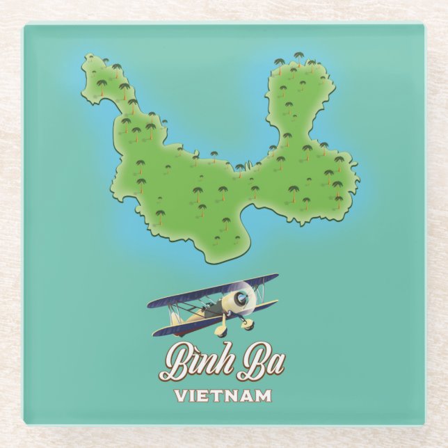 Bình Ba Island map Vietnam map Ceramic Tile Glass Coaster (Front)