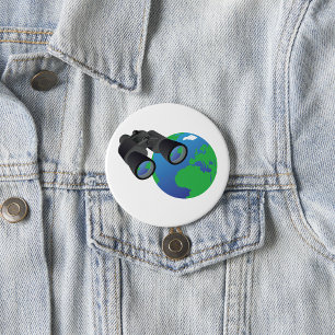 Binoculars Looking at Earth Planet Explorer Travel 3 Inch Round Button