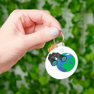 Binoculars Looking at Earth Planet Explorer Travel Keychain