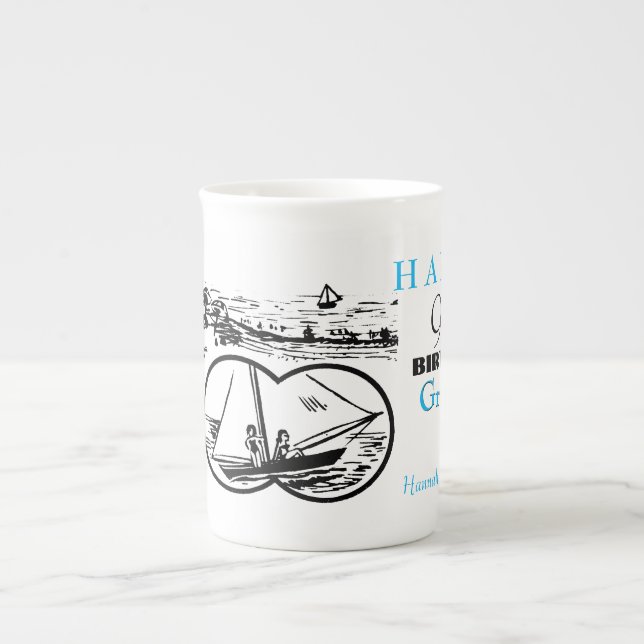 Binoculars Sailboat 90th Birthday personalized Mug (Front)