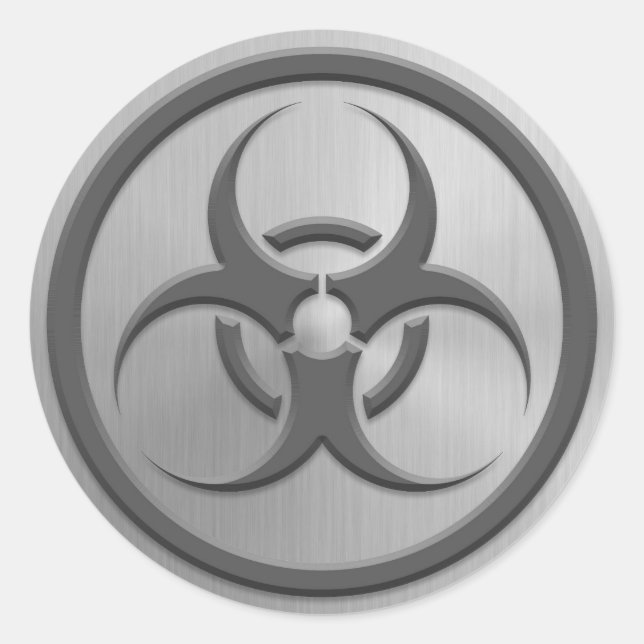 Bio Hazard Circle with Stainless Steel Effect Classic Round Sticker (Front)