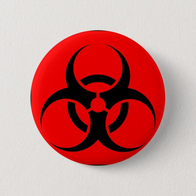 Bio Hazard or Biohazard Sign Symbol Warning Red 2 Inch Round Button (Front)