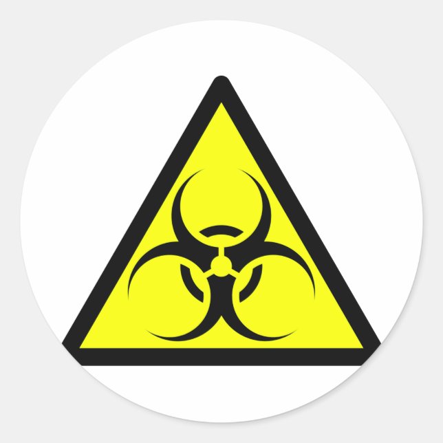 Bio Hazard or Biohazard Sign Symbol Warning Yellow Classic Round Sticker (Front)
