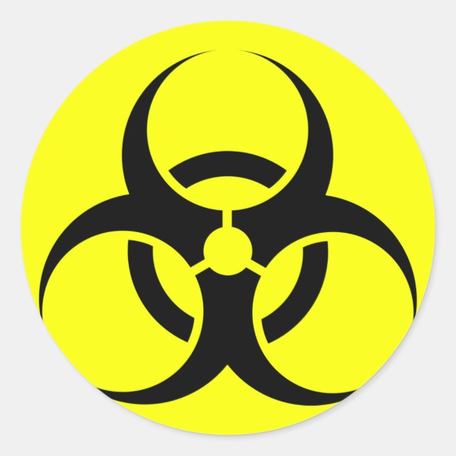 Bio Hazard or Biohazard Sign Symbol Warning Yellow Classic Round Sticker (Front)