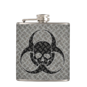 Bio hazard Symbol and Skull on Steel Hip Flask
